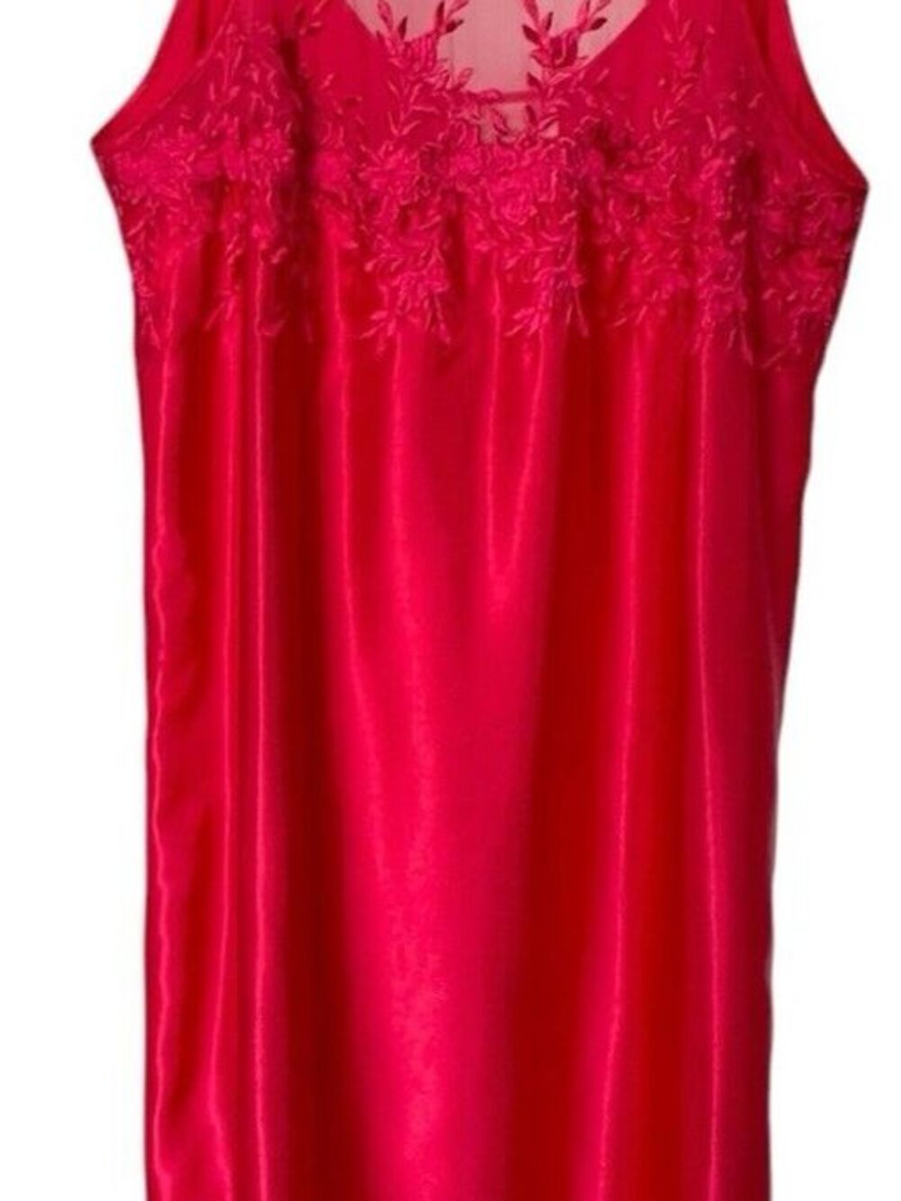 Vintage Dentelle Sz XL Red Satin Embroidered Lingerie Night Gown Slip Dress